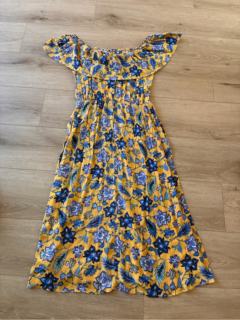 Yellow Floral Off-Shoulder Maxi Dress